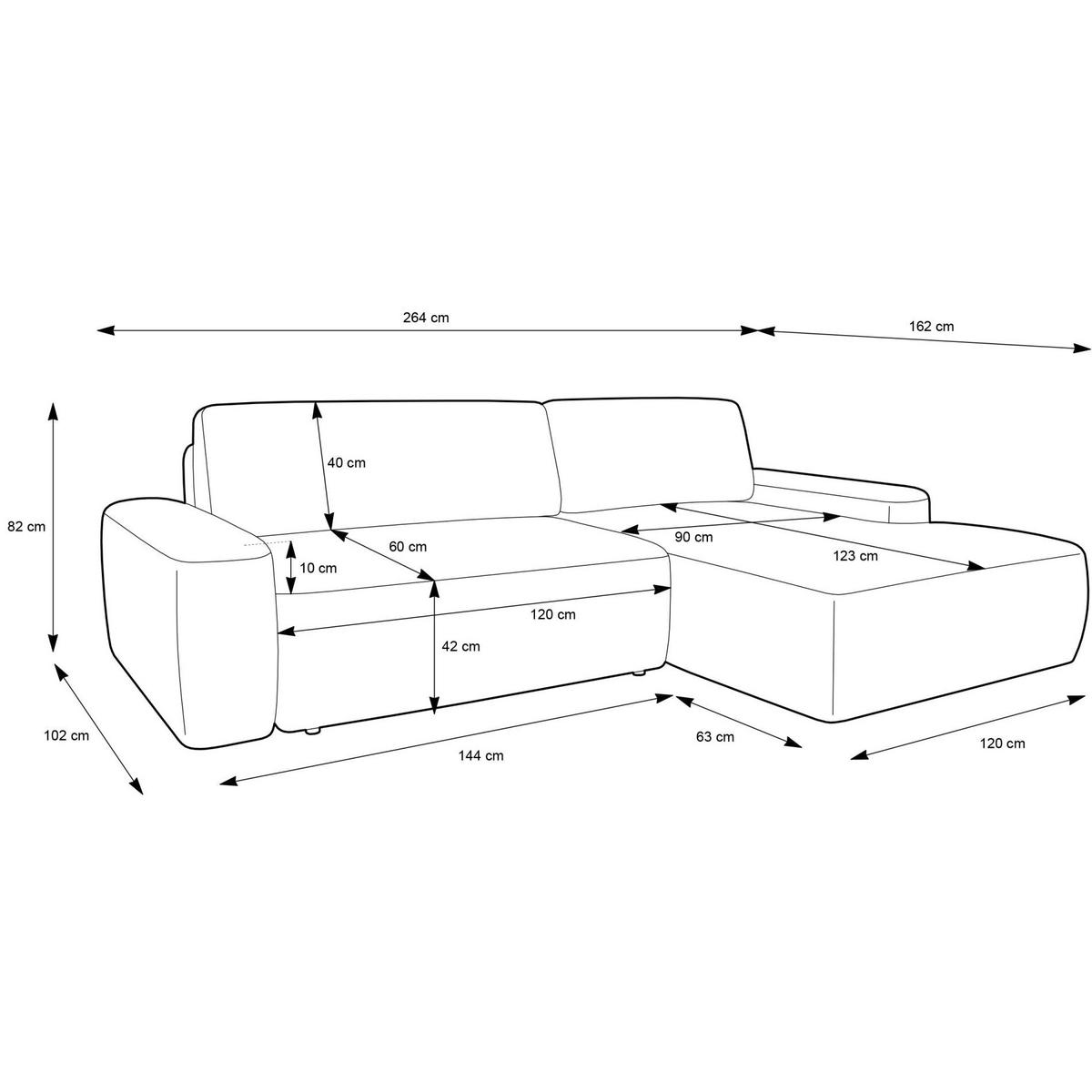 ECKSOFA Baleo Hellgrau Chenille-Bezug - Hellgrau/Schwarz, Kunststoff/Textil (264/162cm) - Selsey