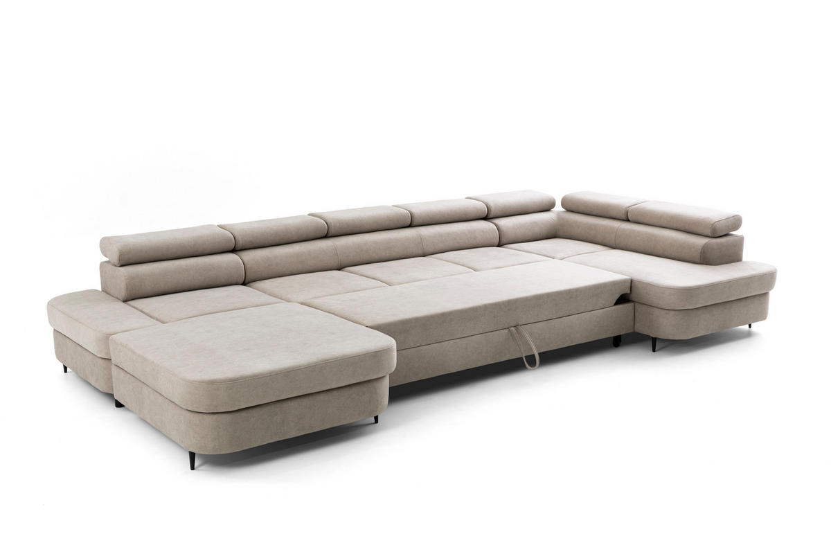 WOHNLANDSCHAFT PRIAM MAXI U – XXL Ecksofa U-form 400 cm inkl. Schlaffunktion, 2 Bettkästen & Kopfteilverstellung Beige - Beige, Holz/Textil (400/91/203cm) - Muffo