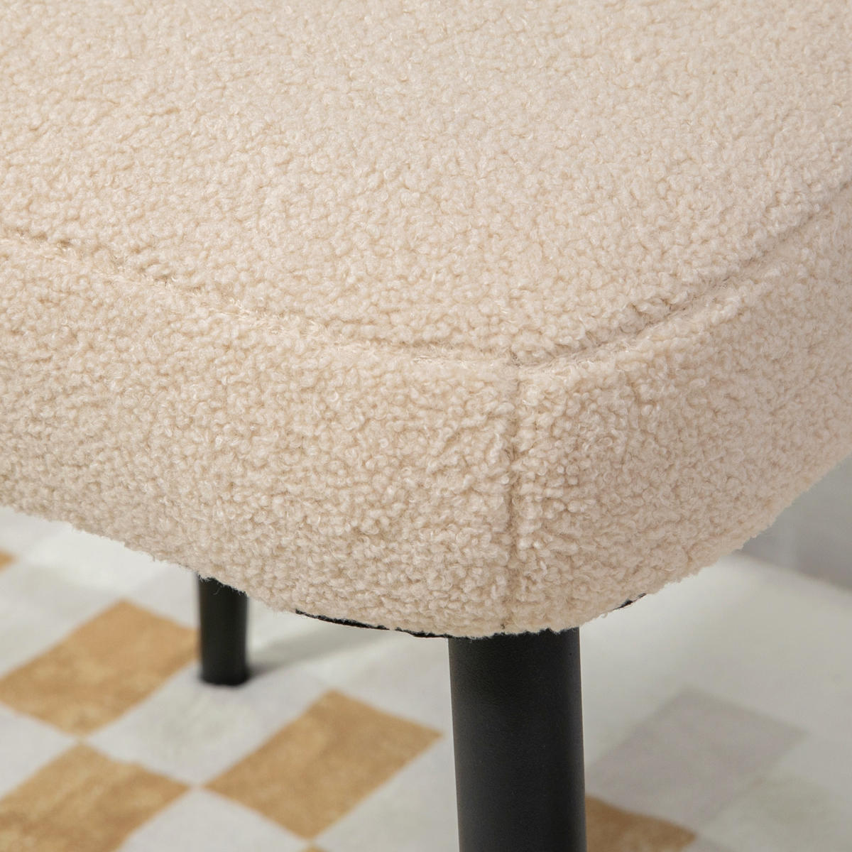 FUSSHOCKER Sitzhocker Quadratischer Schminkhocker mit Kaschmir-Optik, Stahlbeine - Beige, Kunststoff (42/44/42cm) - HOMCOM
