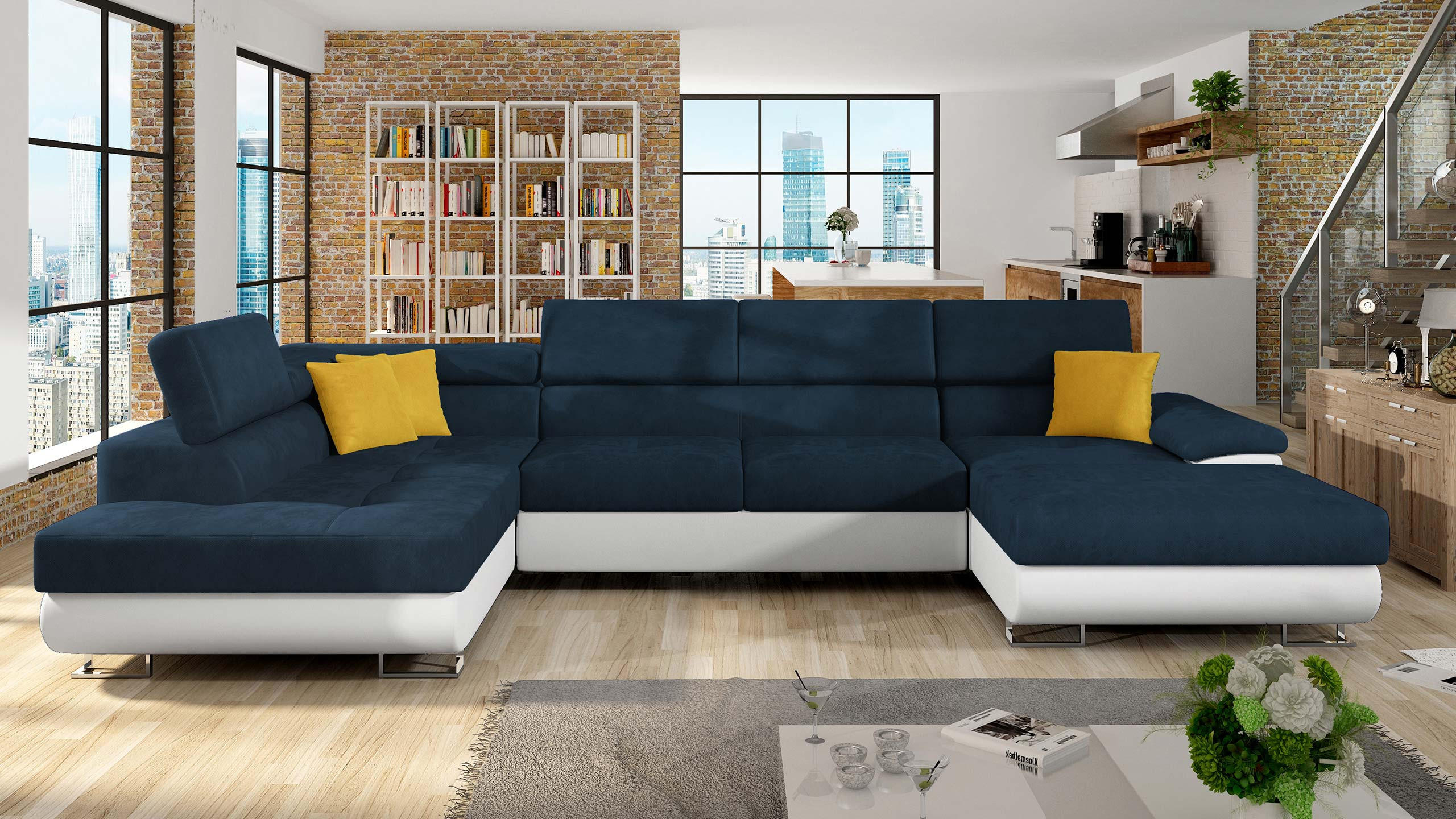 WOHNLANDSCHAFT Cotere Bis, Seite: Links - Blau, Holz (345/91/202cm) - MIRJAN24