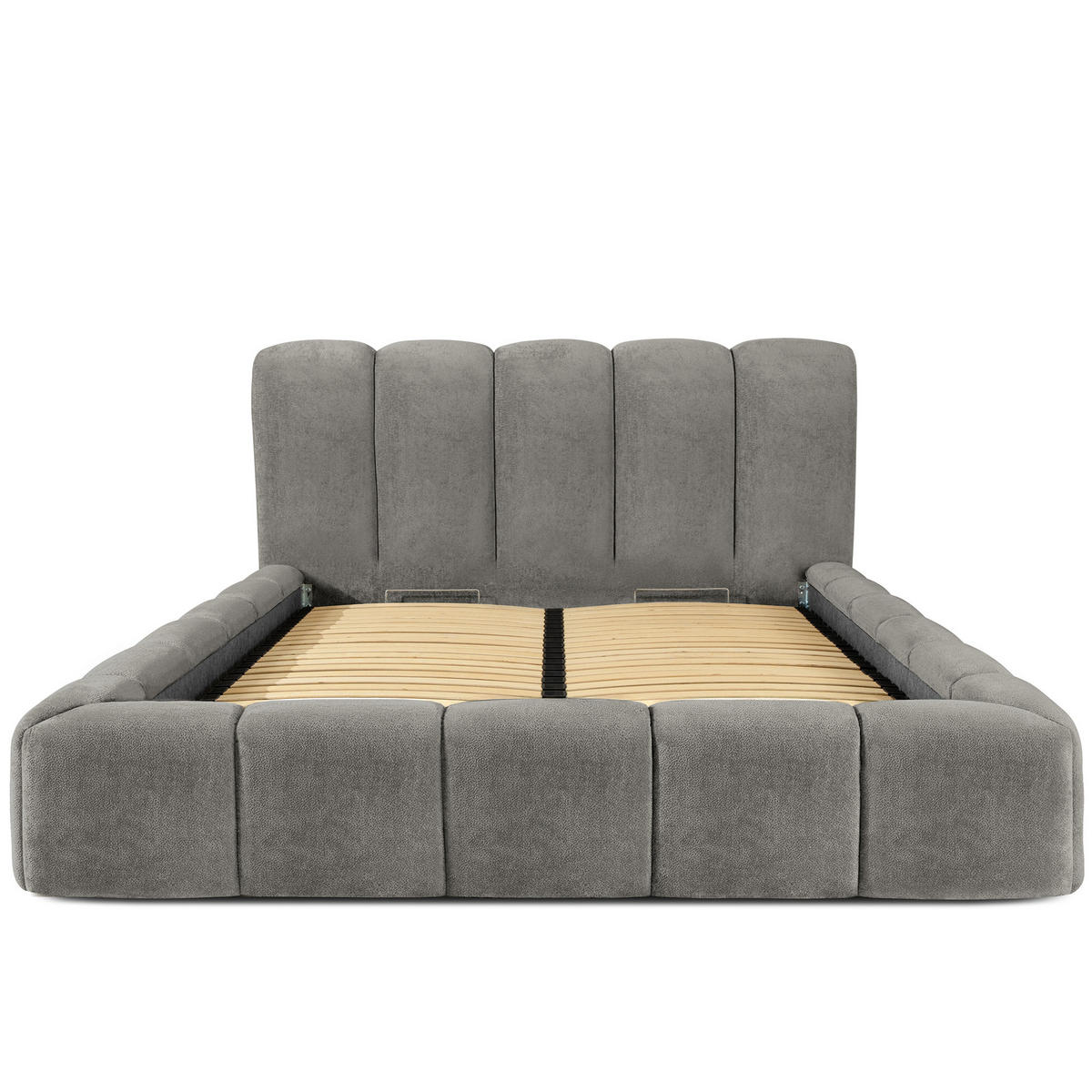 POLSTERBETT MERIDE Chenille, Dunkelgrau - Dunkelgrau/Schwarz, Holz/Textil (160/200cm) - KONSIMO®