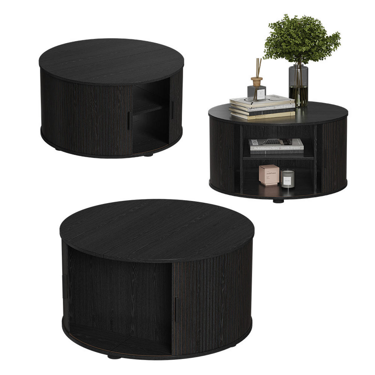 COUCHTISCH Selva Schwarz 80 x 80 cm mit Schiebetür - Schwarz, Holzwerkstoff (80/80/45cm) - Vicco