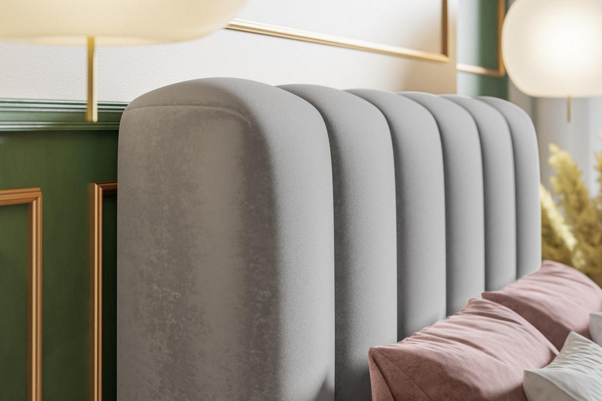 BETT 140x200 - Polsterbett mit Bettkasten und Metallrahmen - Modern Bett - Eleganter Catch Me-Stoff - Kollektion Nora Maxi - Weiß - Weiß, Holz/Textil (140/200cm) - Alpi-Möbel