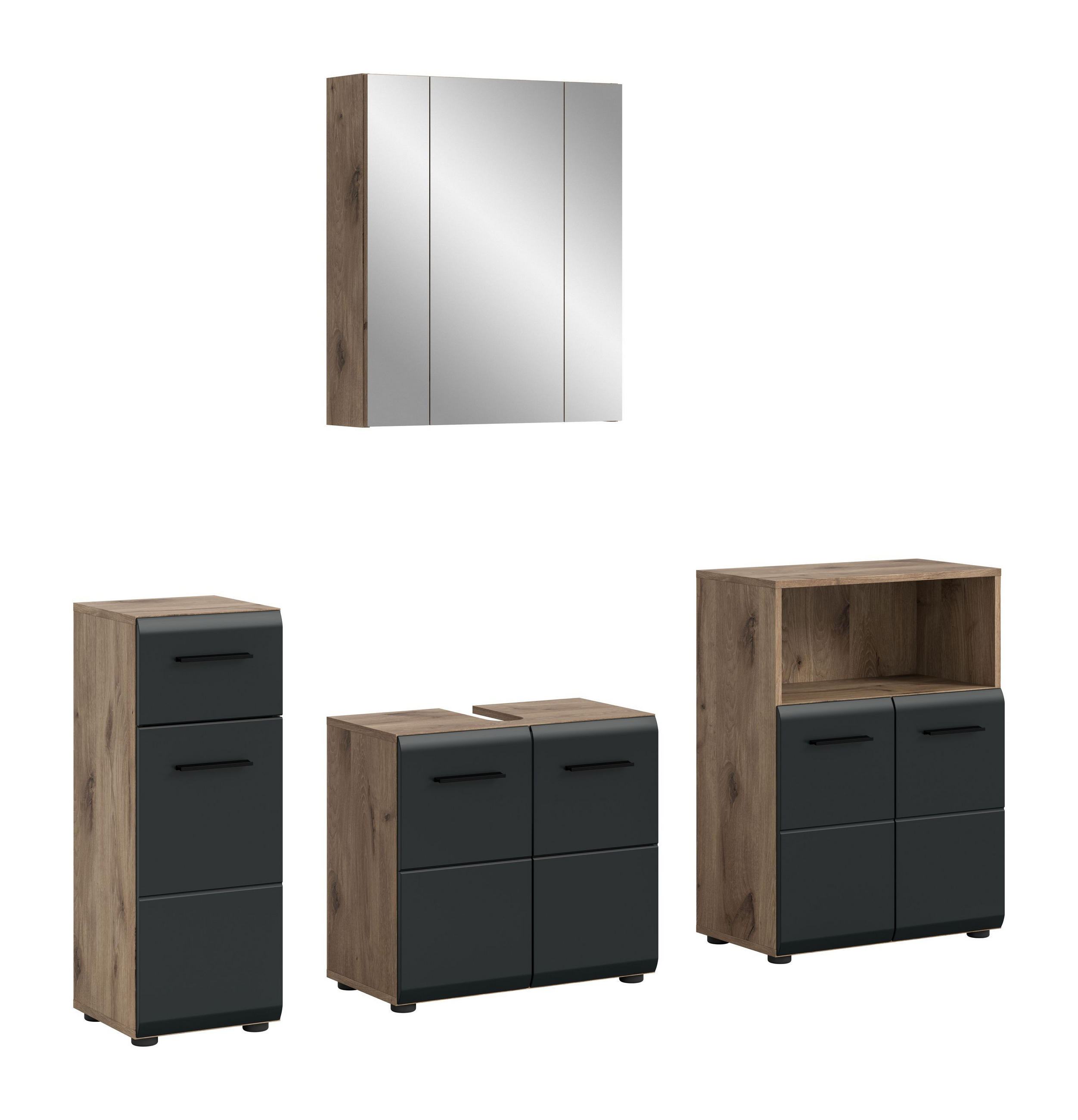 BADEZIMMER Alba 4-tlg. (B/H/T: ca. 180/185/30 cm) in Nox Oak /schwarz matt - Eichefarben, Holz (180/185/30cm)