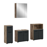 BADEZIMMER Alba 4-tlg. (B/H/T: ca. 180/185/30 cm) in Nox Oak /schwarz matt - Eichefarben, Holz (180/185/30cm)
