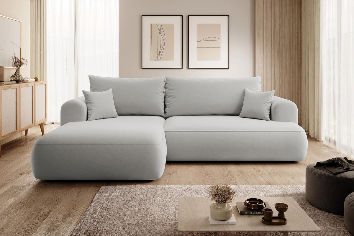 ECKSOFA Ovo Grau Velours - Schwarz/Grau, Kunststoff/Textil (260/165cm) - Selsey