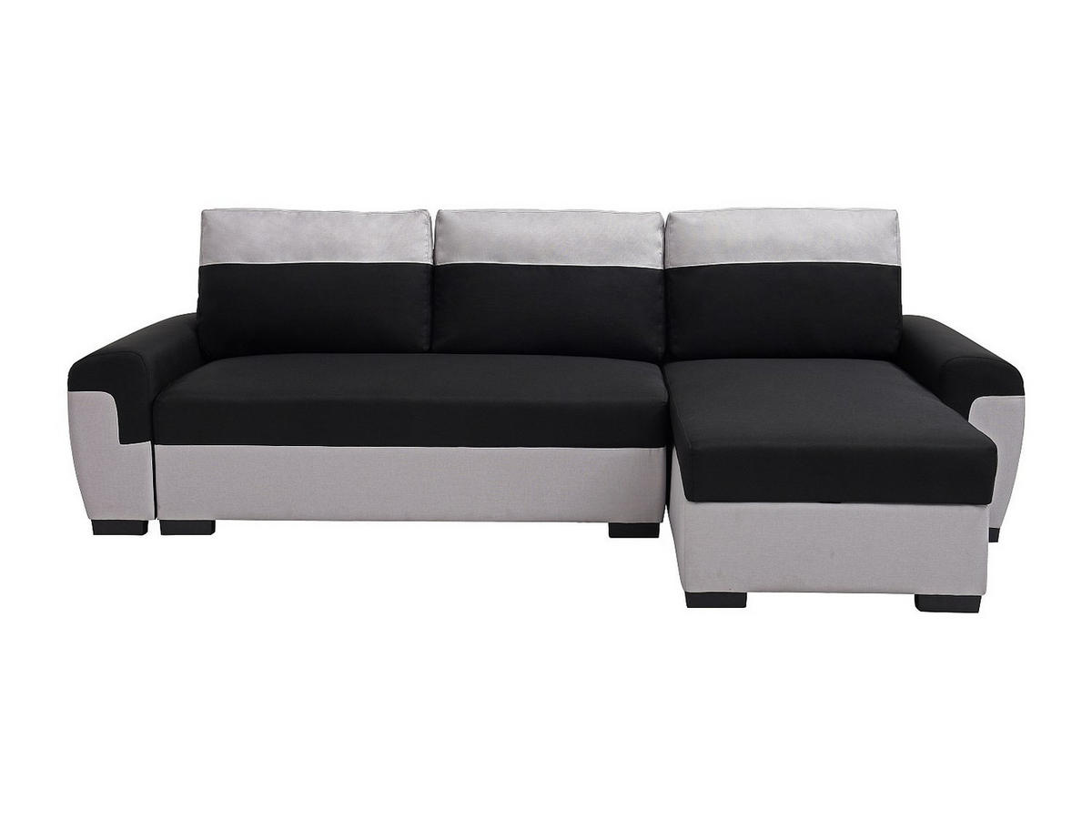 ECKSOFA mit Schlaffunktion - Ecke wechselbar - Stoff - Schwarz & Hellgrau - GABY II - Schwarz, Textil (264/145cm) - Vente-Unique