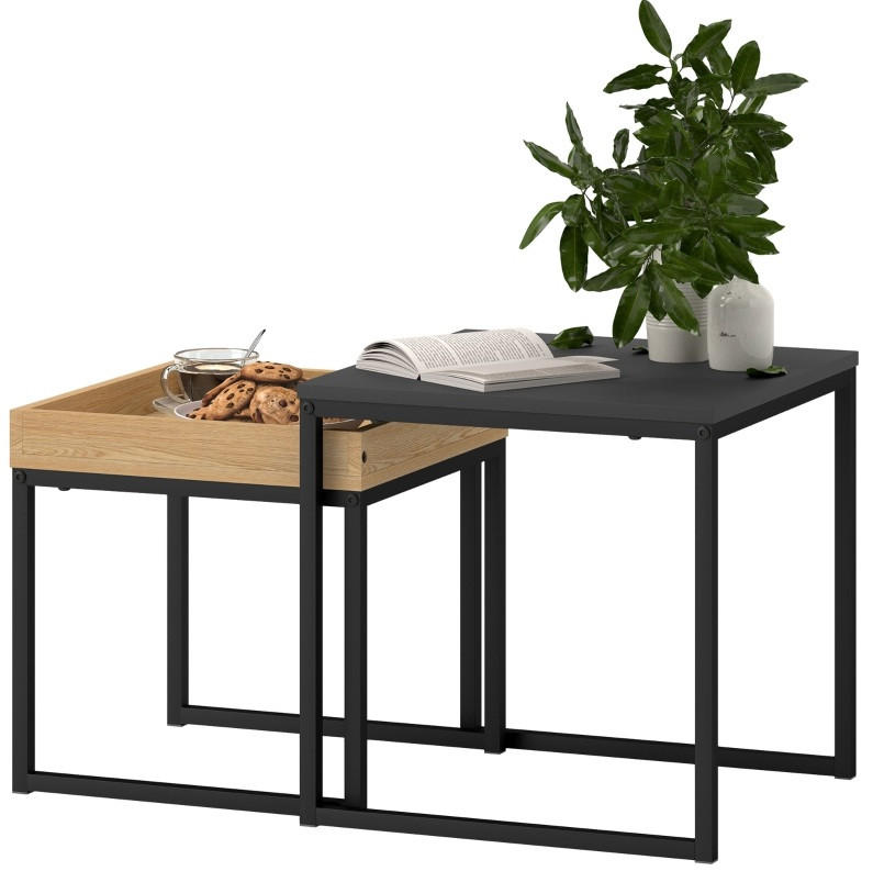 COUCHTISCH 45/45/45 cm und 40/40/40 cm aus Stahl in Schwarz mit Tablett - Schwarz, Metall (45/45/45cm) - OKMYHOME