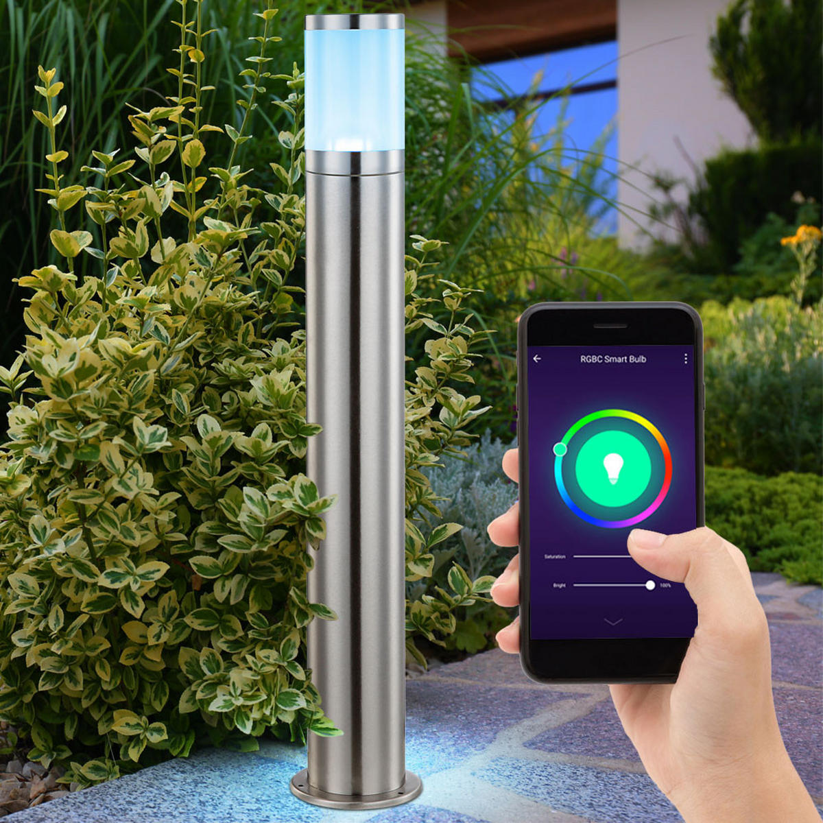 LED STEHLEUCHTE Edelstahl Silber - Silberfarben, Kunststoff (10.2/10.2/80cm)