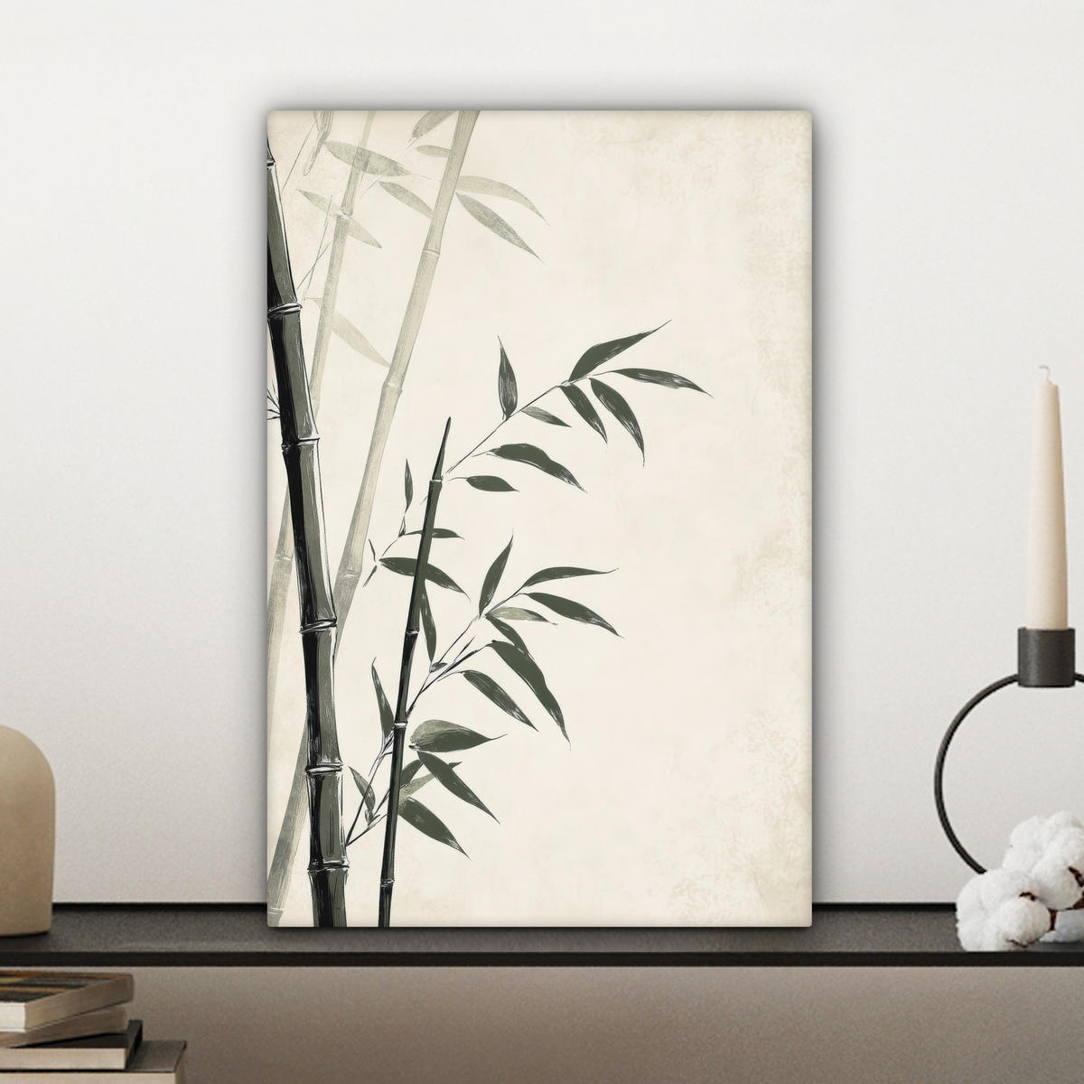 LEINWANDBILD Japandi - Bambus - Beige Deko Wohnzimmer 20x30 cm - Eukalyptusholzfarben, Textil (20/30cm) - MuchoWow