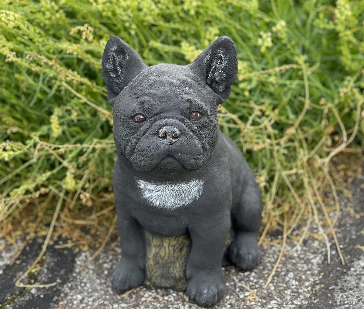 STEINFIGUR Frenchie schwarz Französische Bulldogge frostfest Steinguss - Schwarz, Stein (20/29/22cm) - stoneandstyle
