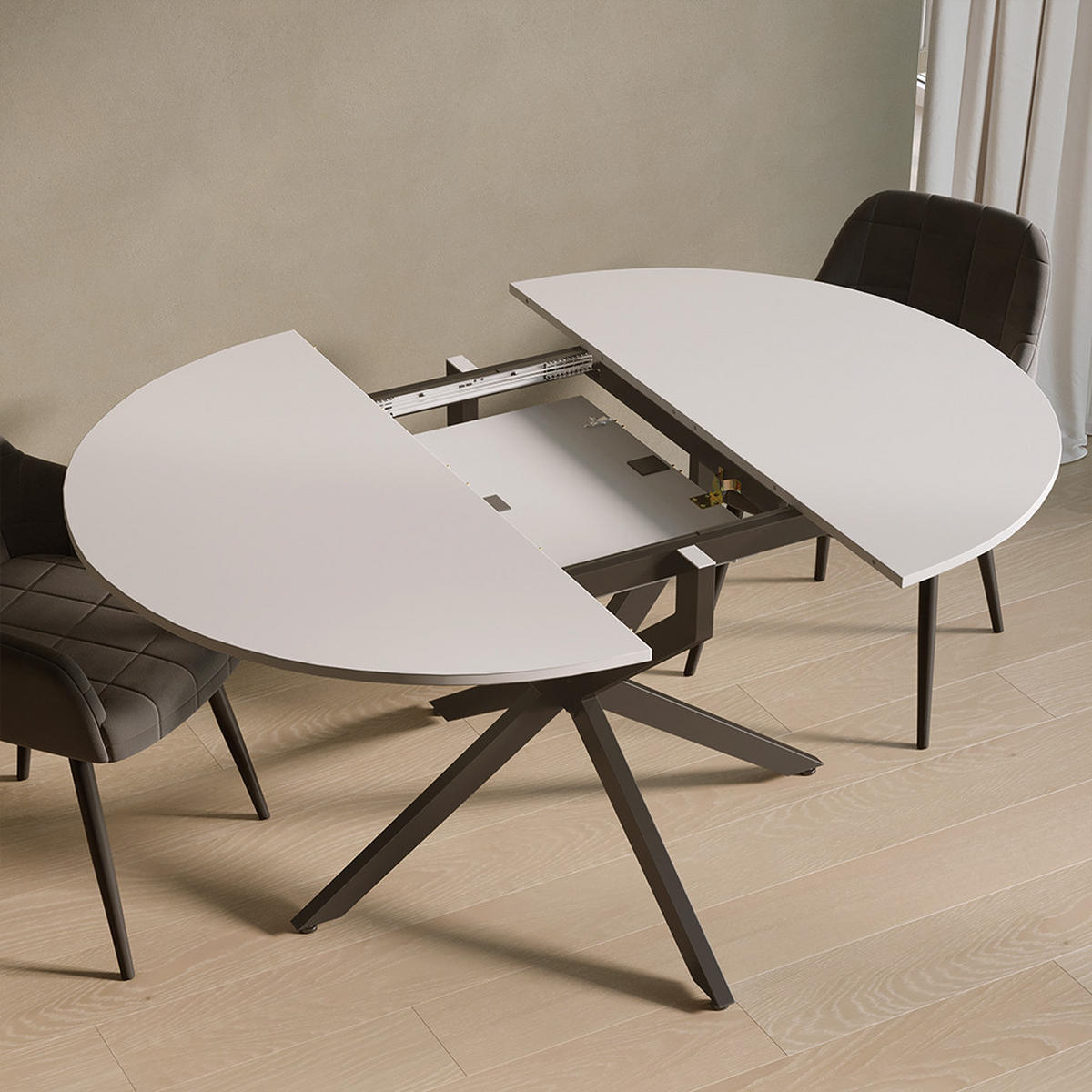 ESSTISCH Firenze Weiß/Schwarz 120 x 120 cm ausziehbar - Schwarz/Weiß, Holzwerkstoff (120/120/76.5cm) - Livinity®