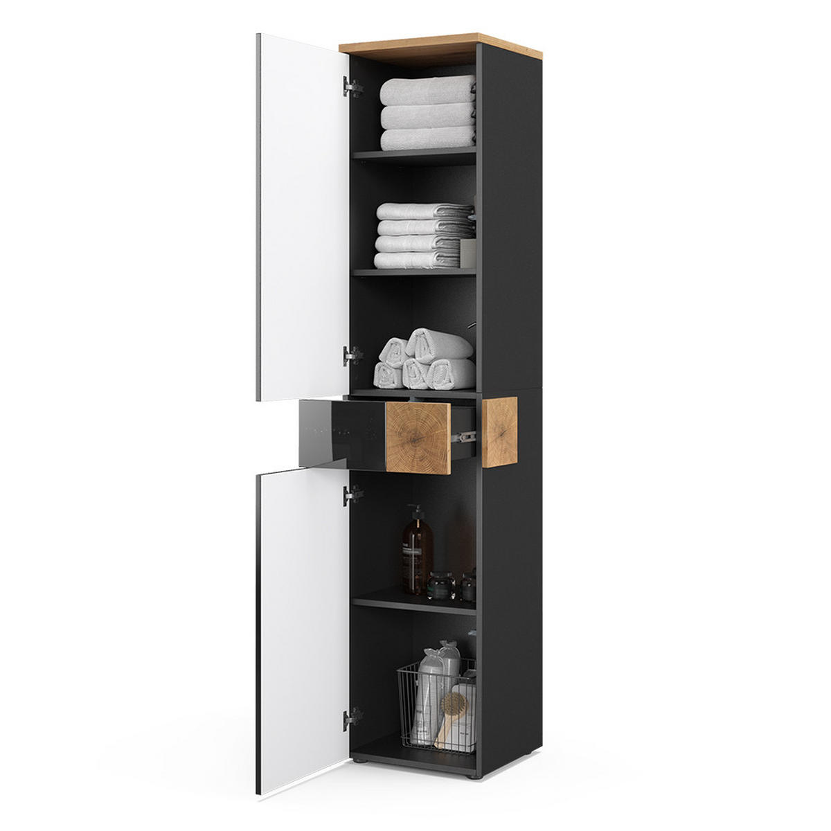 BADSCHRANK Eden Anthrazit 40 x 184.2 cm - Anthrazit/Eiche Artisan, Holzwerkstoff (40/184.2/37cm) - Vicco