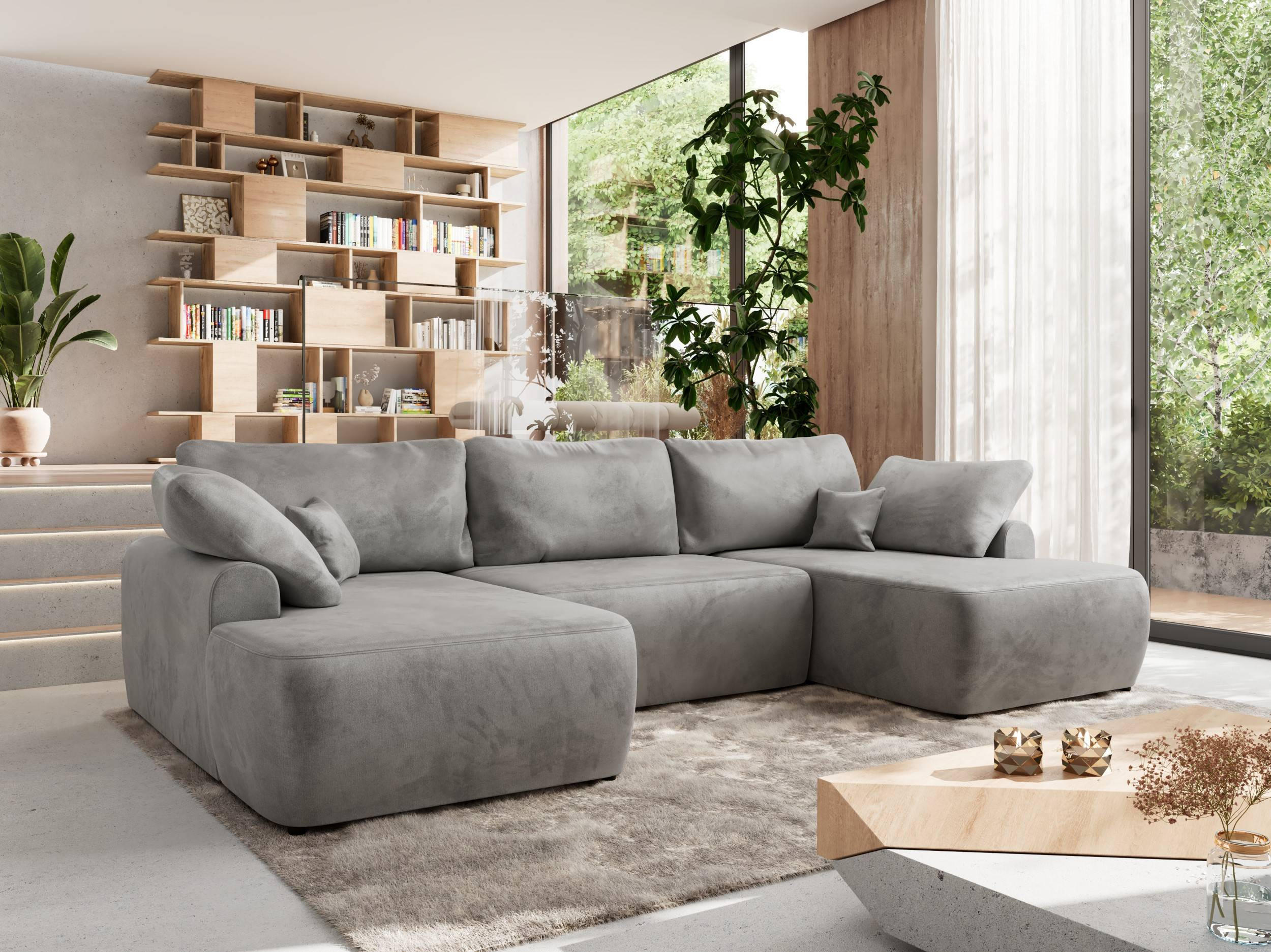WOHNLANDSCHAFT CUBO U Hellgrau Velvet - Hellgrau/Schwarz, Kunststoff/Textil (370/100/187cm) - MKS