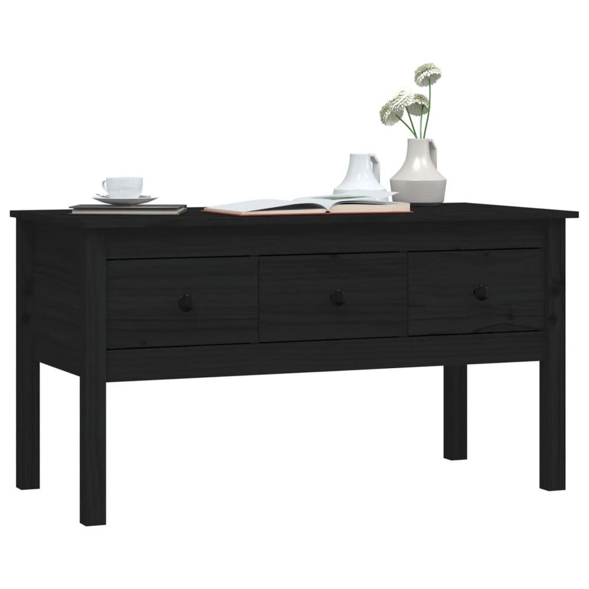 COUCHTISCH Schwarz 102x49x55 cm Massivholz Kiefer - Schwarz, Holz (49/102/55cm) - furnicato