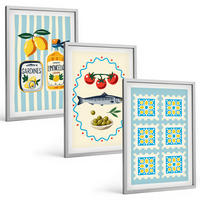 BILDER SET 3er Set - 40x60 cm Silberner Rahmen - Illustrationen von Küchen im mediterranen Stil - Silberfarben, Kunststoff (40/60cm) - TULUP