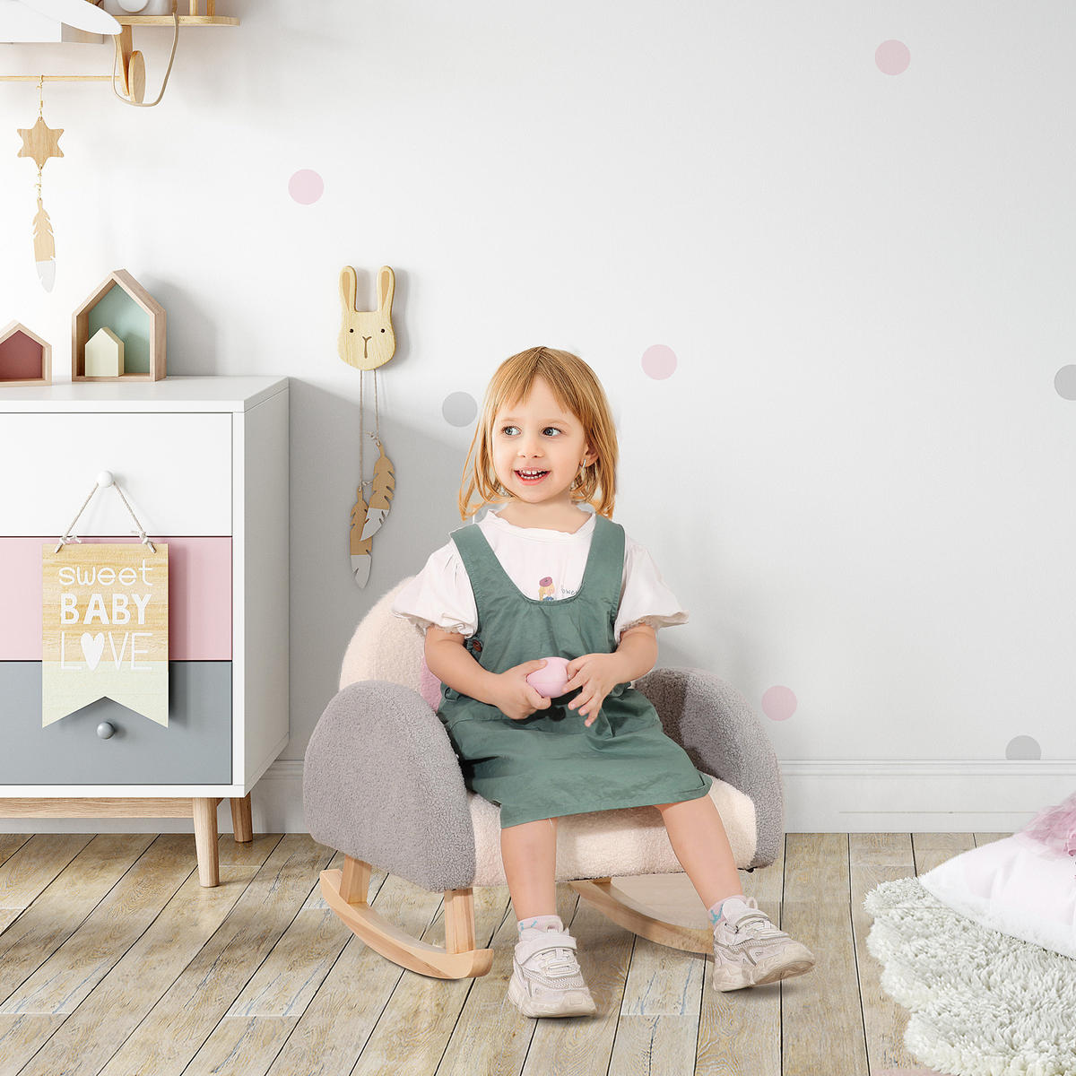 KINDERSOFA, Grau, Lammfellimitat - Grau, Holz (45/44/50cm) - HOMCOM