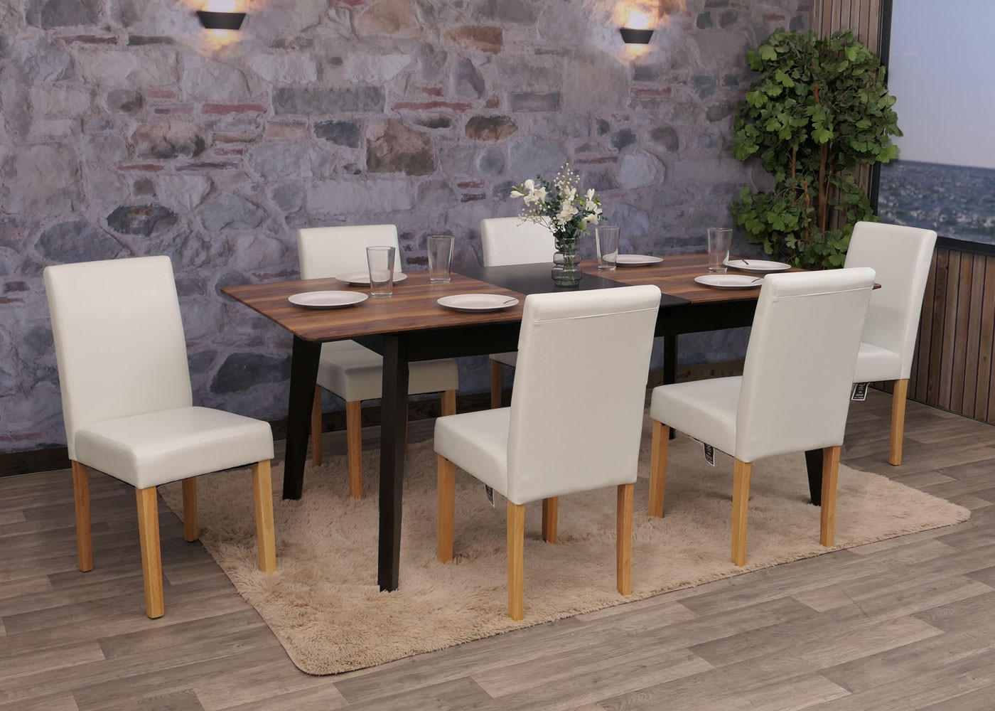 ESSZIMMERSTUHL Weiß, Braun 6er-Set - Weiß/Braun, Textil (43/90/56cm) - MCW