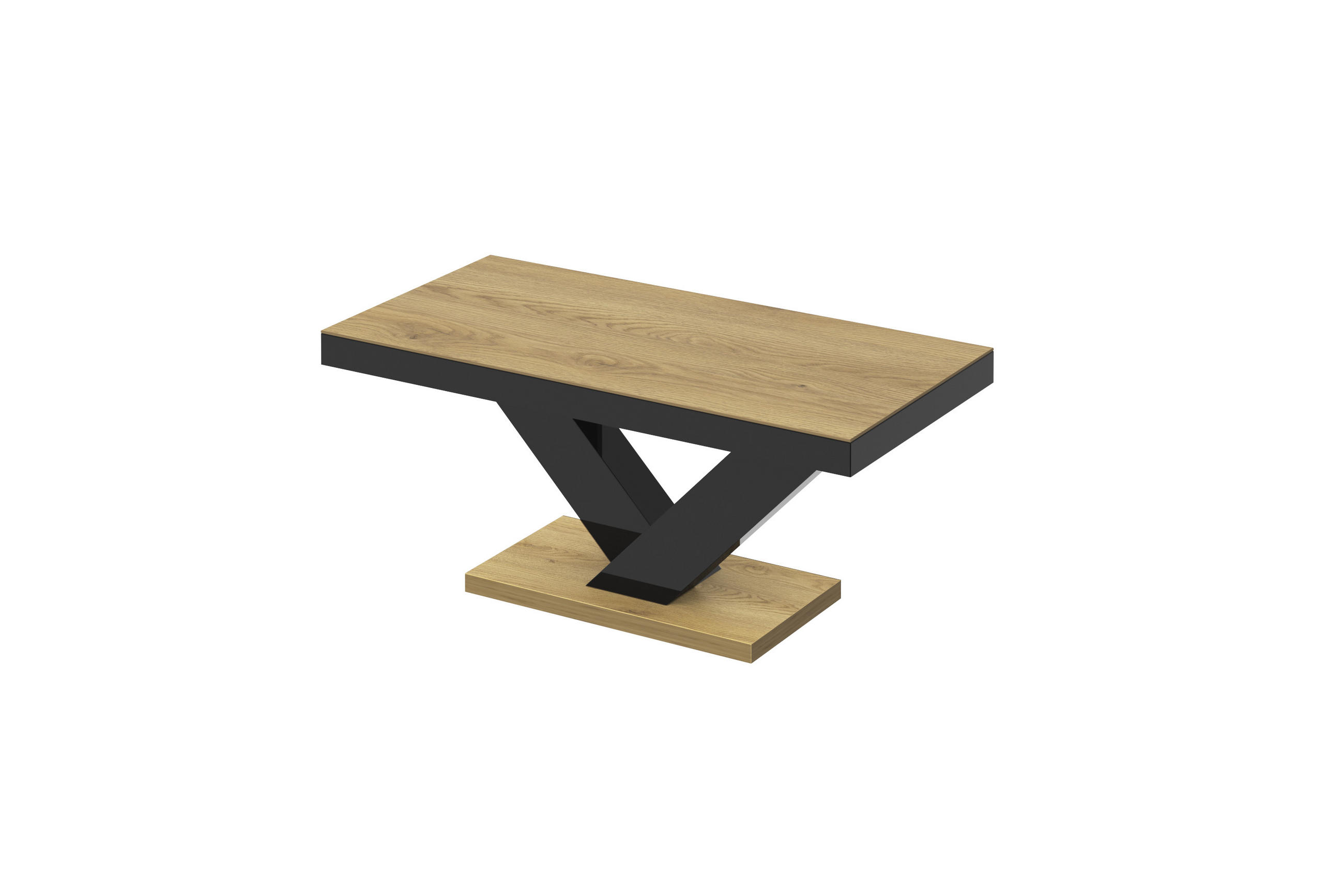 COUCHTISCH rechteckig Eiche Natur - Schwarz Hochglanz 120/60/49 cm - Schwarz Hochglanz/Eichefarben, Holzwerkstoff (60/120/49cm)