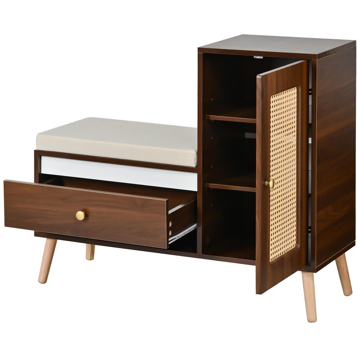 SCHUHSCHRANK 95,5/35/80,5 cm Nussbaum aus MDF und Spanplatte mit Sitzkissen - Naturfarben, Holzwerkstoff (95.5/80.5/35cm) - OKWISH