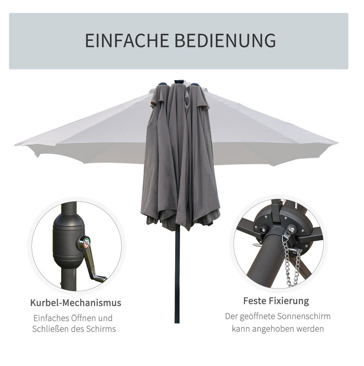 SONNENSCHIRM rund 305 cm in Orange mit Kurbel und Neigefunktion - Orange, Metall (294/294cm) - BEAOK
