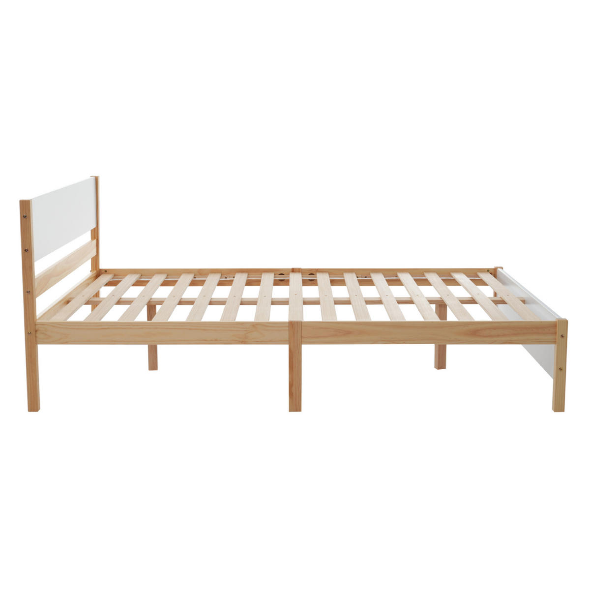 RAHMENBETT Doppelbett 140/200 cm Weiß + Natur Kiefernholzrahmen mit Mittelfuß - Naturfarben, Holz (140/200cm) - OKWISH