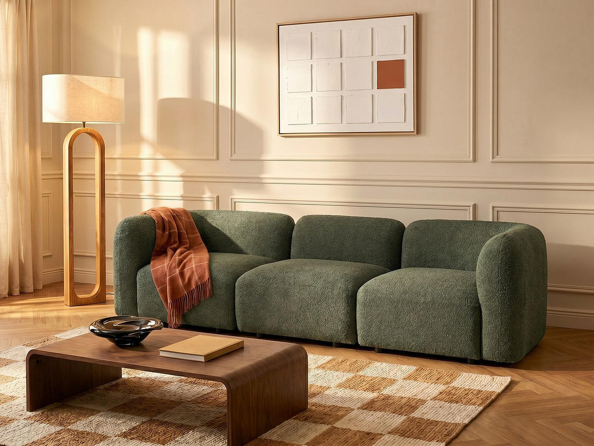 MODULIERBARES Sofa - 3 Personen - stoff - grün Danepi - Grün, Holz/Textil (268/69/94cm) - Vente-Unique