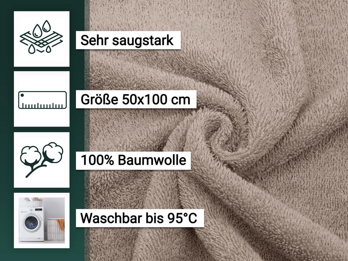 HANDTÜCHER, 10er-Set, 50x100 cm, 100% Baumwolle, Braun - Fango, Textil (50/100cm) - Zollner