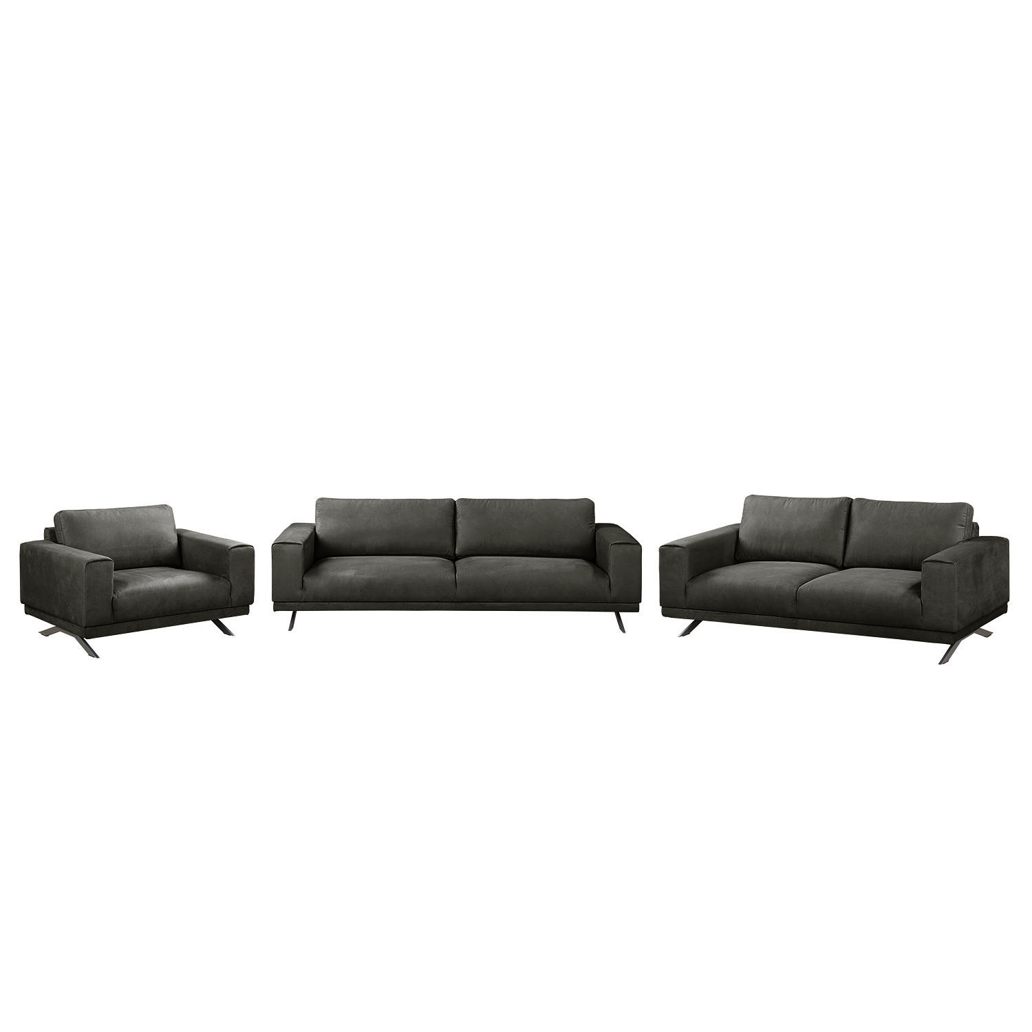 POLSTERGARNITUR (3-2-1) - Antiklederlook - Dunkelgrau, Textil (1/1/1cm) - home24