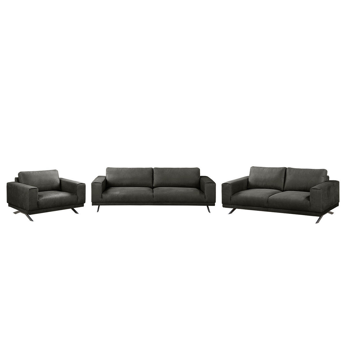 POLSTERGARNITUR (3-2-1) - Antiklederlook - Dunkelgrau, Textil (1/1/1cm) - home24