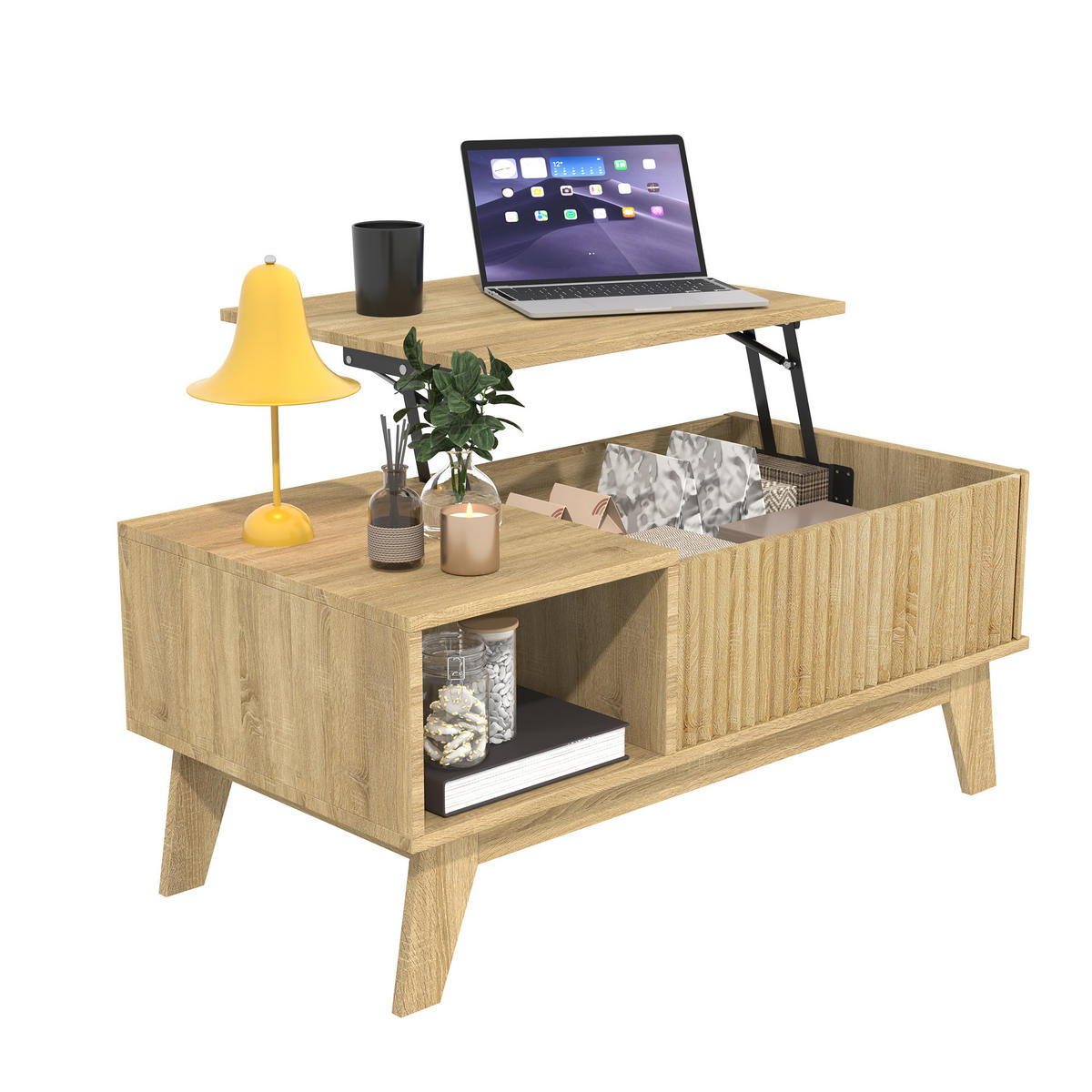 COUCHTISCH höhenverstellbar, holzoptik, mit stauraum - Eichefarben, Holz (95/48/42cm) - SHOPENTRA
