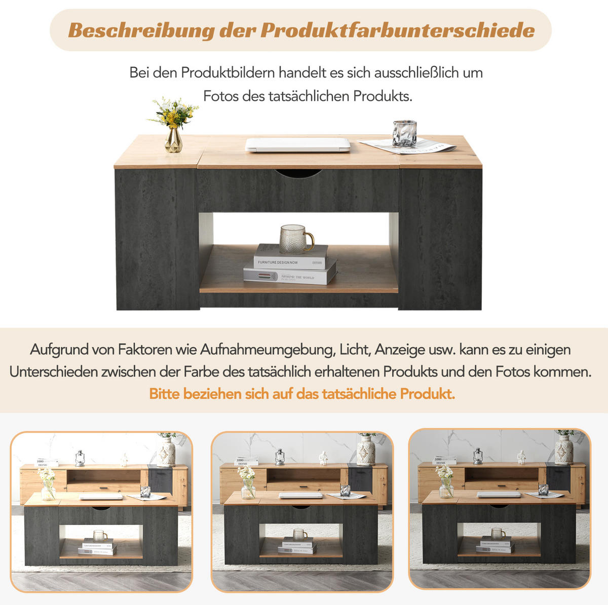 KONFERENČNÍ stolek z MDF 109,5x43x59,7 cm šedý/hnědý s výškovým nastavením a úložným prostorem - šedá, kompozitní dřevo (109.5/59.7/57.4cm) - Modfu