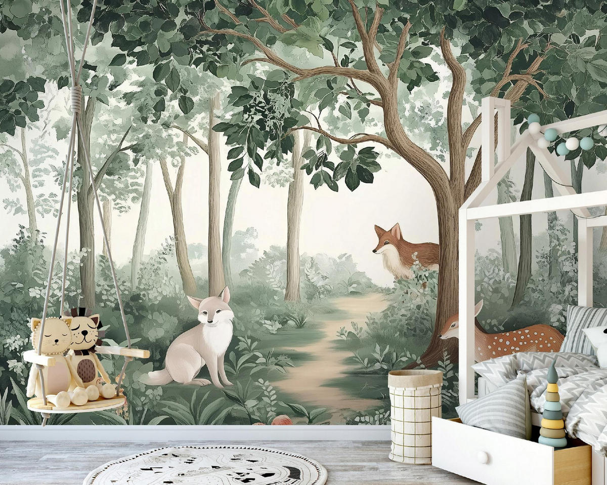 FOTOTAPETE Kinderzimmer Wald Tiere Vlies Tapete 200x140 - Multicolor, Papier (200/140cm) - Wallarena