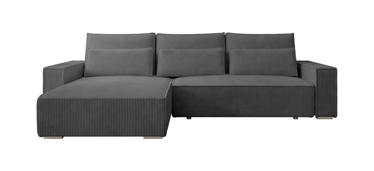 ECKSOFA Alice mit Bettkasten und Schlaffunktion, Cordstoff in L-Form - Dunkelgrau, Textil (289/184cm)