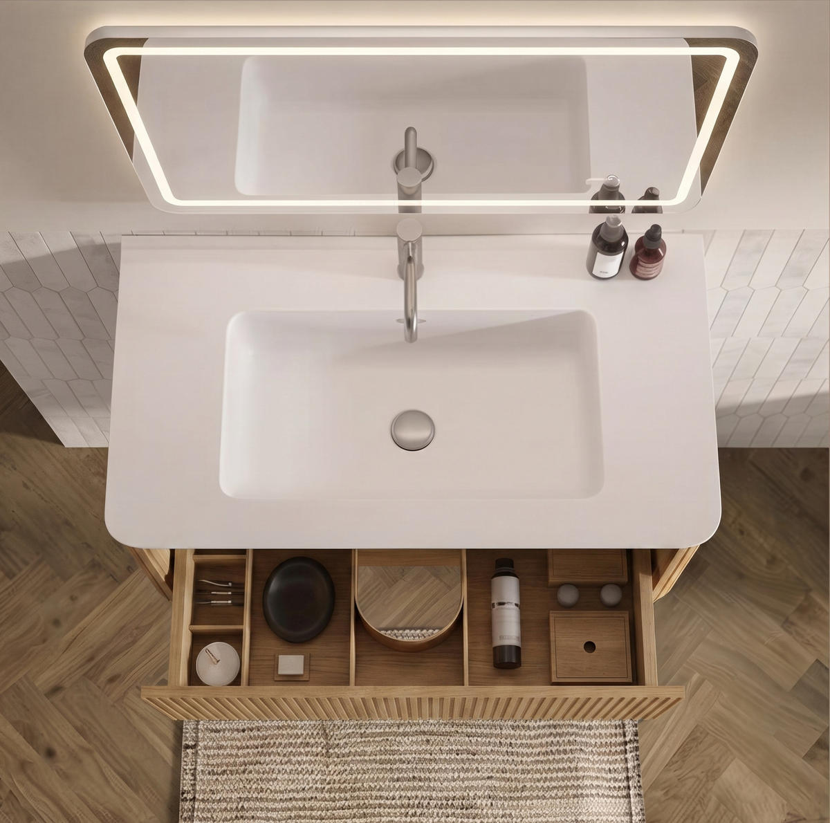 WASCHTISCHKOMBI 81/46,5/37 cm Eiche aus MDF und Sperrholz mit Push-to-Open-Schubladen - Eichefarben, Holzwerkstoff (81/37/46.5cm) - OKWISH