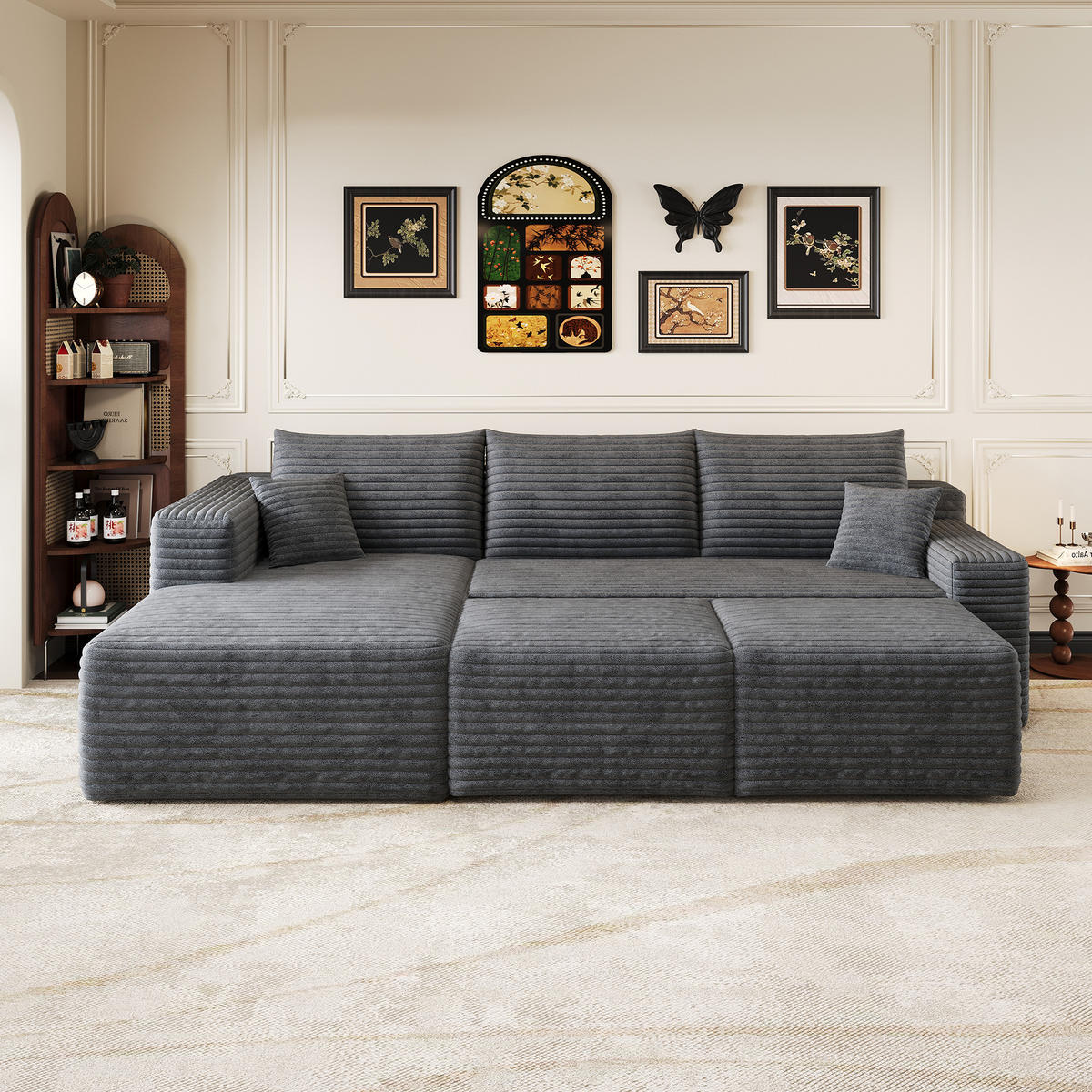 WOHNLANDSCHAFT Cord Dunkelgrau - Grau, Textil (241/58/151cm) - WISHDOR