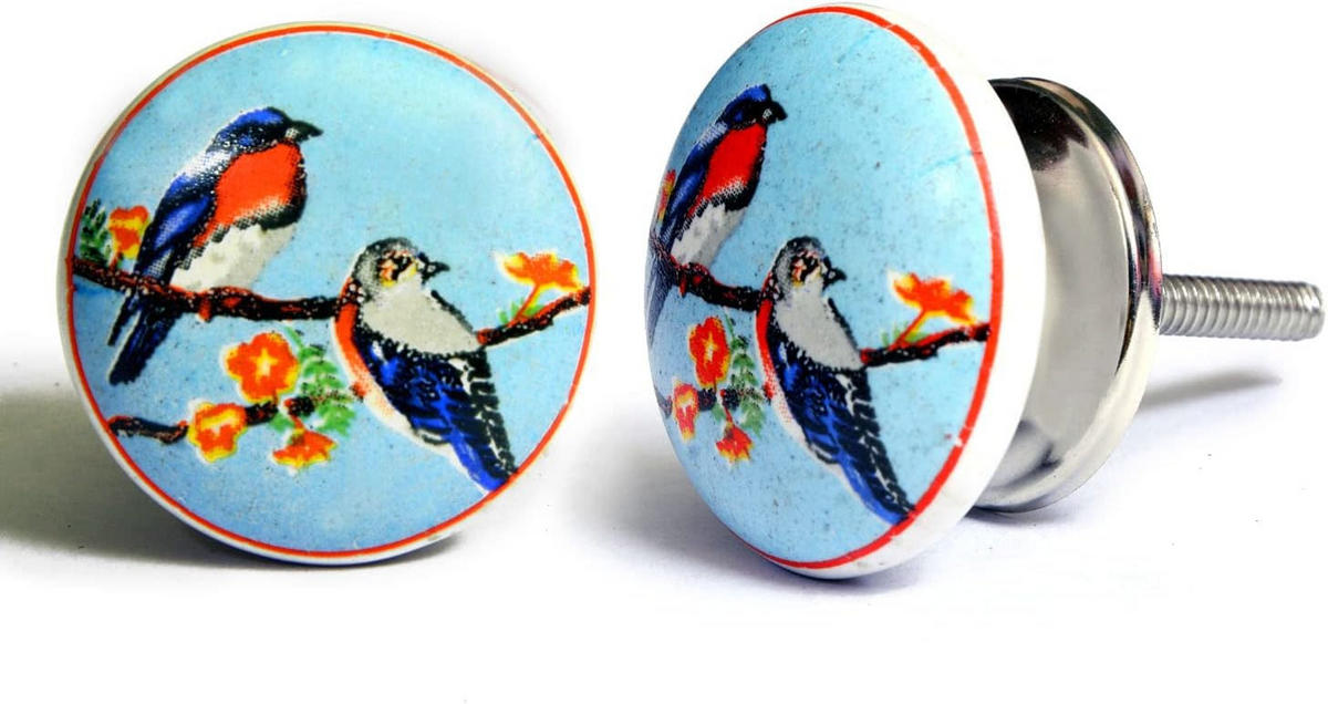 KERAMIKKNÖPFEN Set mit 8 mit verschiedenen Vogelmotiven 40 mm Durchmesser. - Multicolor, Keramik (4/4/6.9cm) - Nacnic