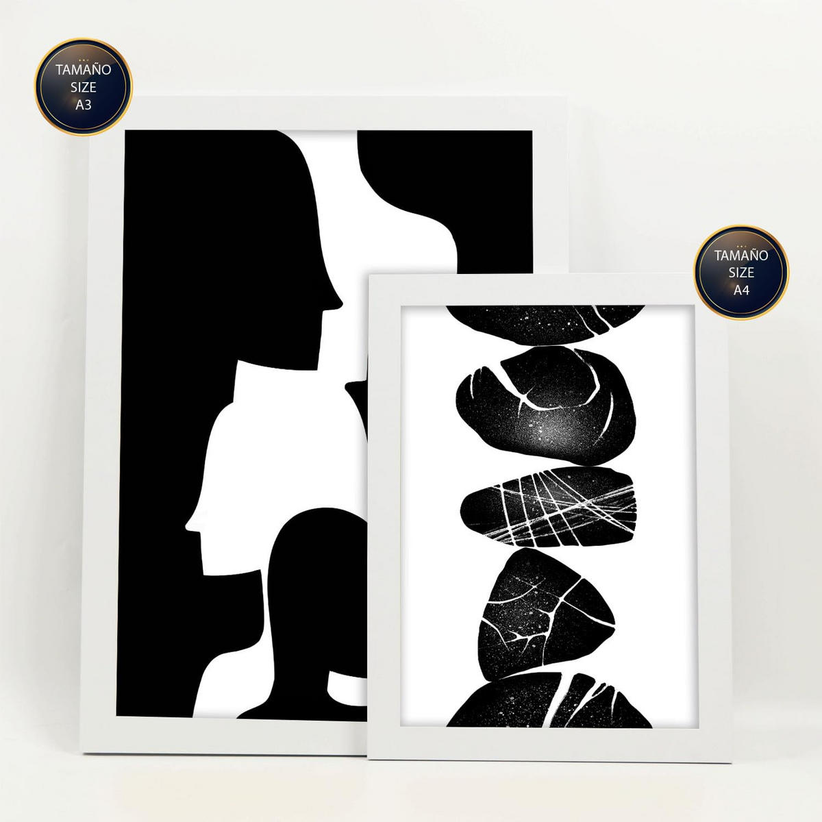POSTER Set Mit 6 Atavistischer Kopf In Liebhaber Abstrakt Ästhetische Dekorative Gemälde Für Ihr Wohnzimmer Schlafzimmer Zuhause A3 & A4 Weißer Rahmen - Weiß, Papier (29/3cm) - Nacnic