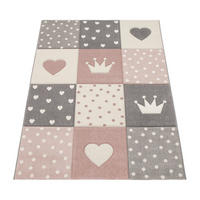 KINDERTEPPICH Herz‑Kronen‑Patchwork‑Muster Kinderzimmer schmutzabweisend Pink Rechteckig 160x230 - Rosa, Textil (160/230cm) - KADIMA DESIGN