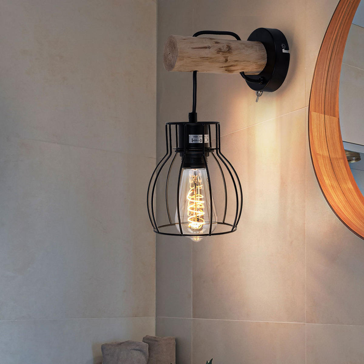 LED WANDLEUCHTE Holz Schwarz - Schwarz, Holz (13.6/30/17.5cm) - Globo Lighting