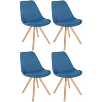 STUHL 4er Set Stoff blau - Blau/Eukalyptusholzfarben, Holz/Textil (48/81/54cm) - CLP