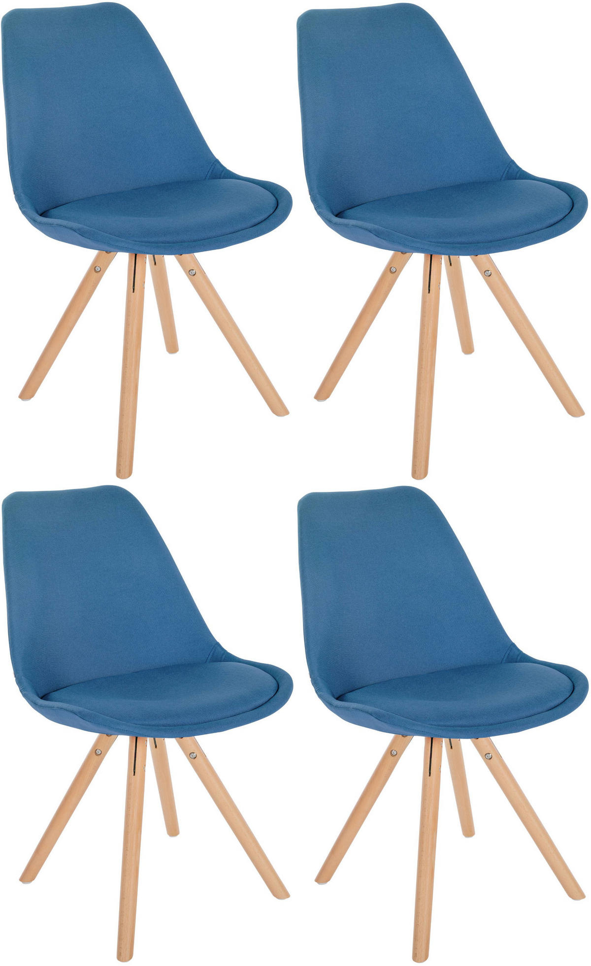 STUHL 4er Set Stoff blau - Blau/Eukalyptusholzfarben, Holz/Textil (48/81/54cm) - CLP