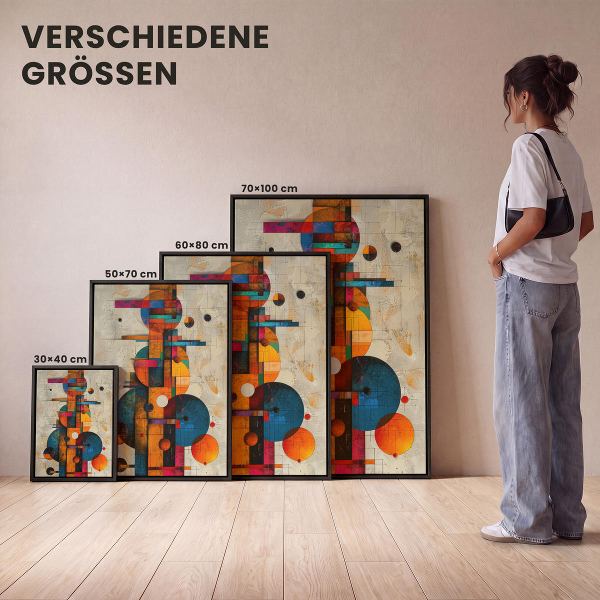 LEINWAND Bilder mit Rahmen - Vintage - Moderne Kunst - Orange - Geometrische Formen - 30x40 - Multicolor, Textil (30/40cm) - MuchoWow