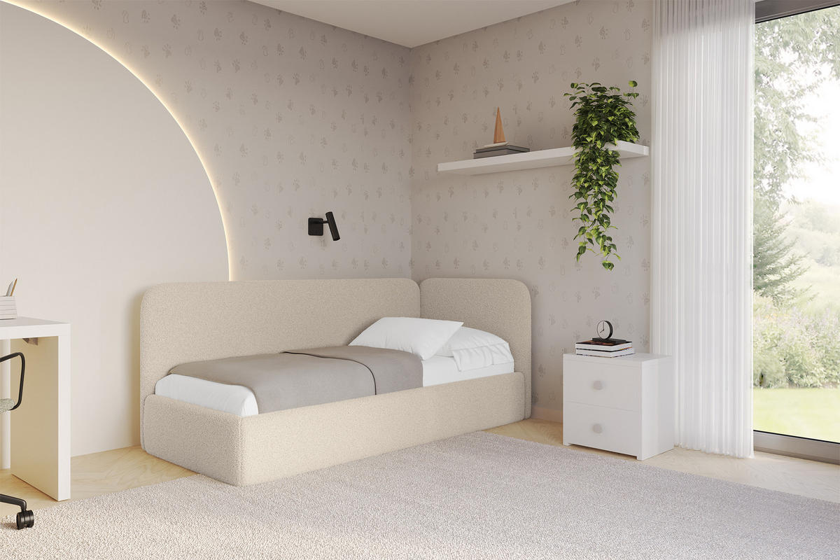 EINZELLBETT Jugendbett mit Bettkasten und Matratze H3/H4, Links - ELSY 100x200 Dunkelbeige - Cappuccino, Holzwerkstoff/Textil (100/200cm) - ALTDECOR