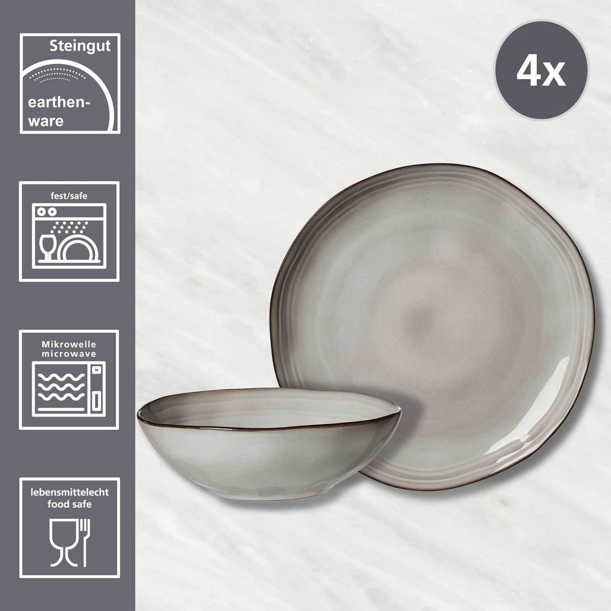 TAFEL-SET Kendra hellgrau 8er Set - Hellgrau, Keramik (1/1/1cm) - Ritzenhoff Breker