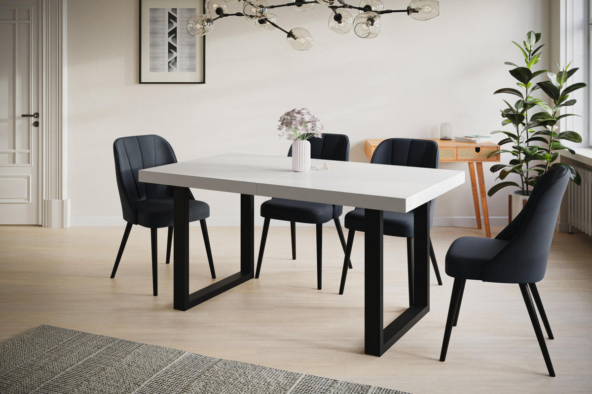 ESSZIMMERTISCH LOFT-U, ausziehbarer Tisch 140-240X80X77 cm, Farbe: Schwarz, mit Metallbeinen in Farbe Schwarz - Schwarz/Weiß, Holzwerkstoff (140/80/77cm) - Alpi-Möbel