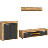 WOHNWAND Milo 3 tlg. (B/H/T: ca. 255/159/40 cm) in Wotan Eiche /grau - Eiche Wotan, Holzwerkstoff (255/159/40cm)