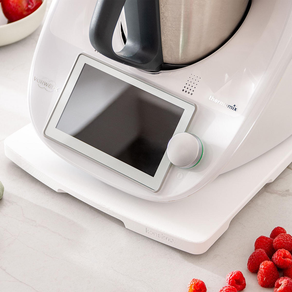 TOPFUNTERSETZER Gleitbrett COQUERE für Thermomix TM5 und TM8 - Weiß, Holz (32/35cm) - KONSIMO®
