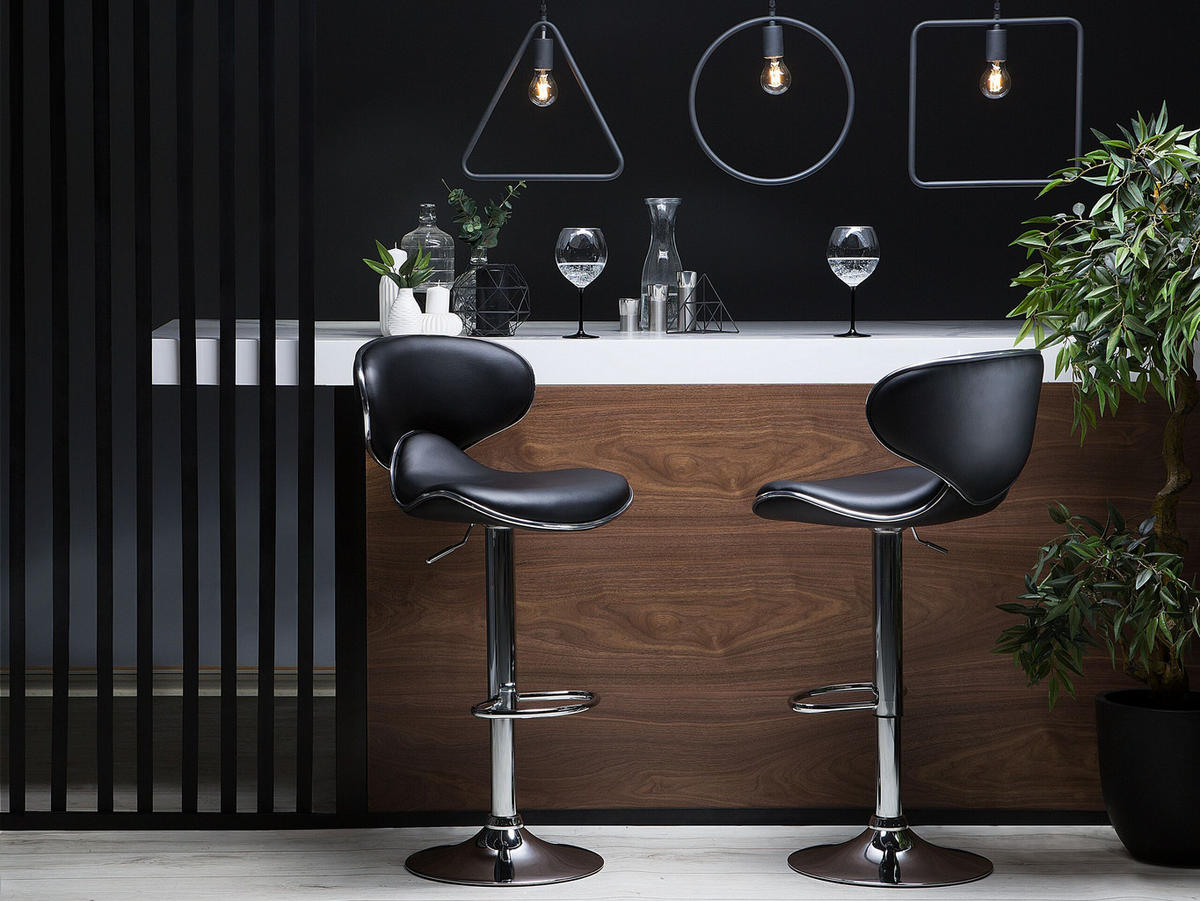 BARHOCKER 2er-Set Kunstleder Schwarz Conway - Schwarz, Textil/Metall (45/110/35cm) - Beliani