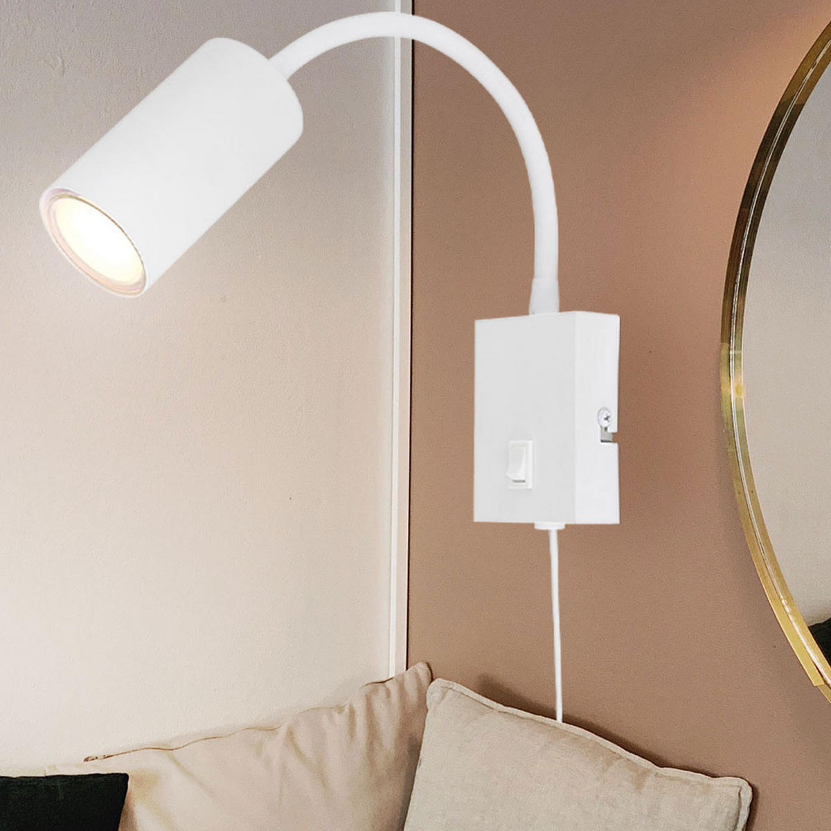 WANDELEUCHTE Flexibler Arm Weiß - Weiß, Metall (7/44/32cm) - Globo Lighting